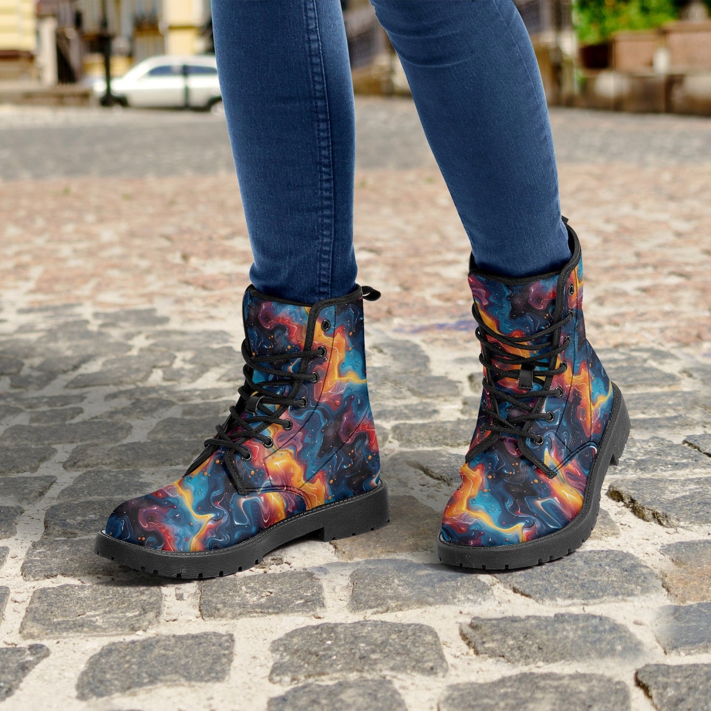 Celestial Color Burst Leather Combat Boots