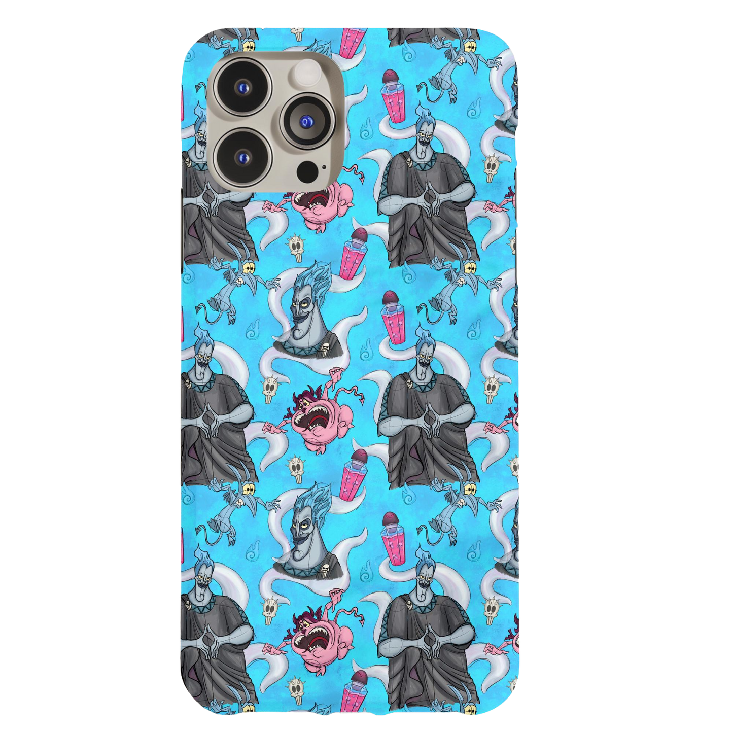 a blue phone case with cartoon characters on it