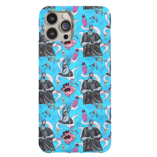 a blue phone case with cartoon characters on it