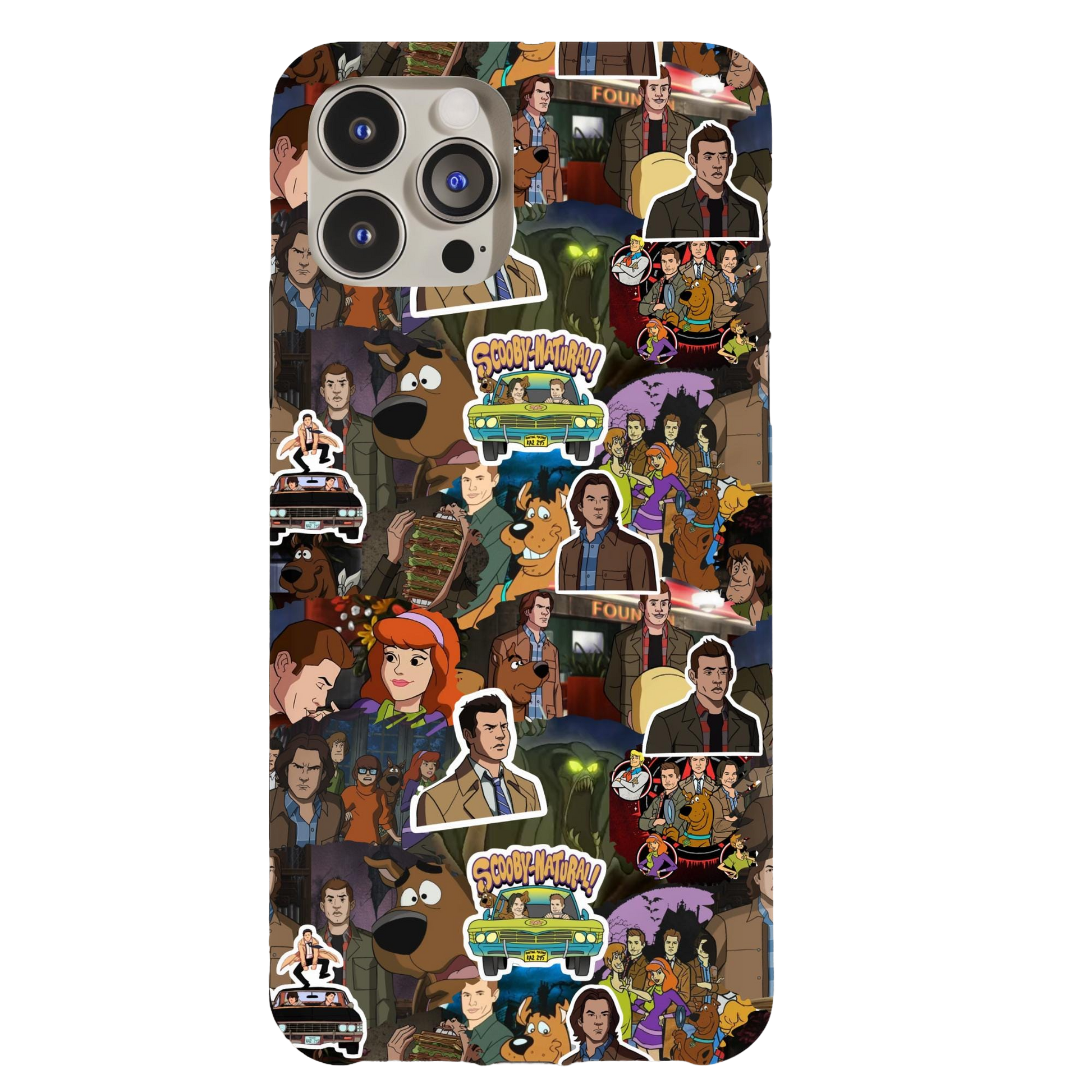 a phone case with a bunch of cartoon characters on it