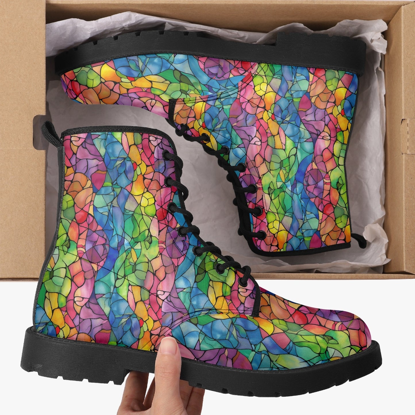 Stained Glass Leather Combat Boots