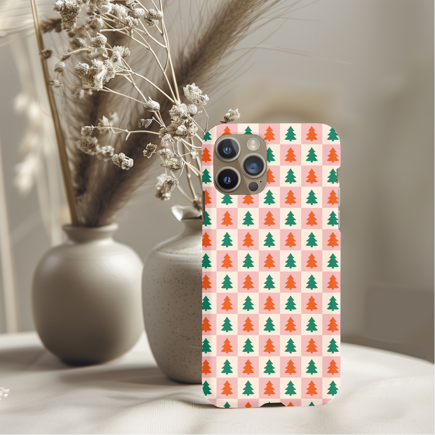 Retro Christmas Tree Checkers Phone Case