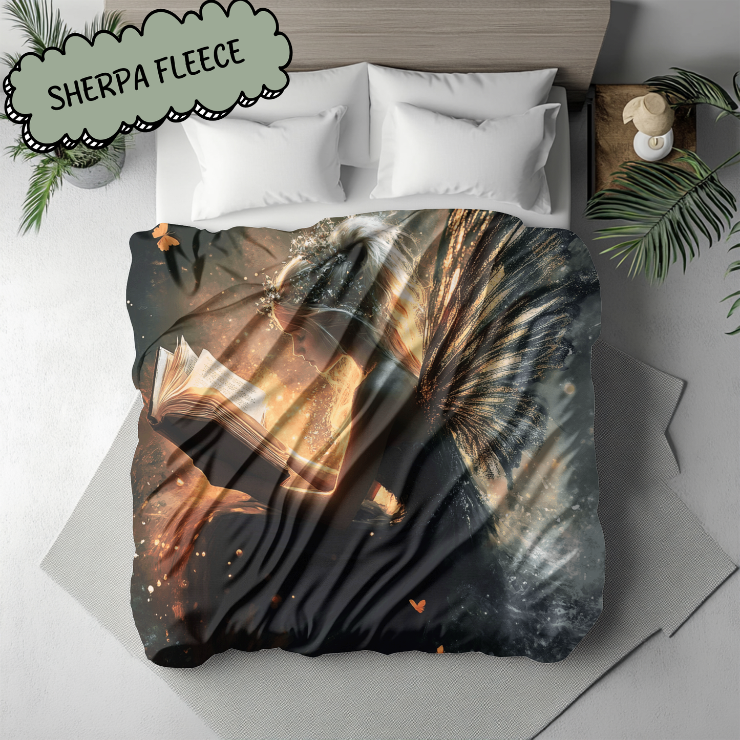 Bright Fantasy Faerie Reading Book Woven & Sherpa Fleece Blankets