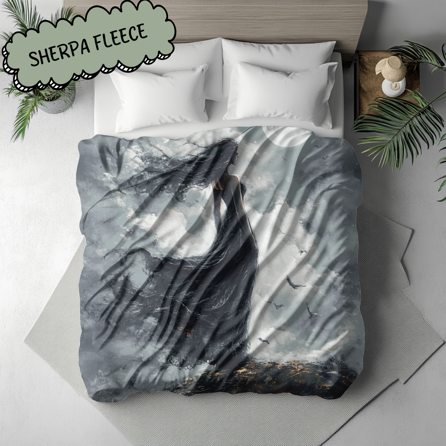 Magical Moonlit Woman Woven & Sherpa Fleece Blankets