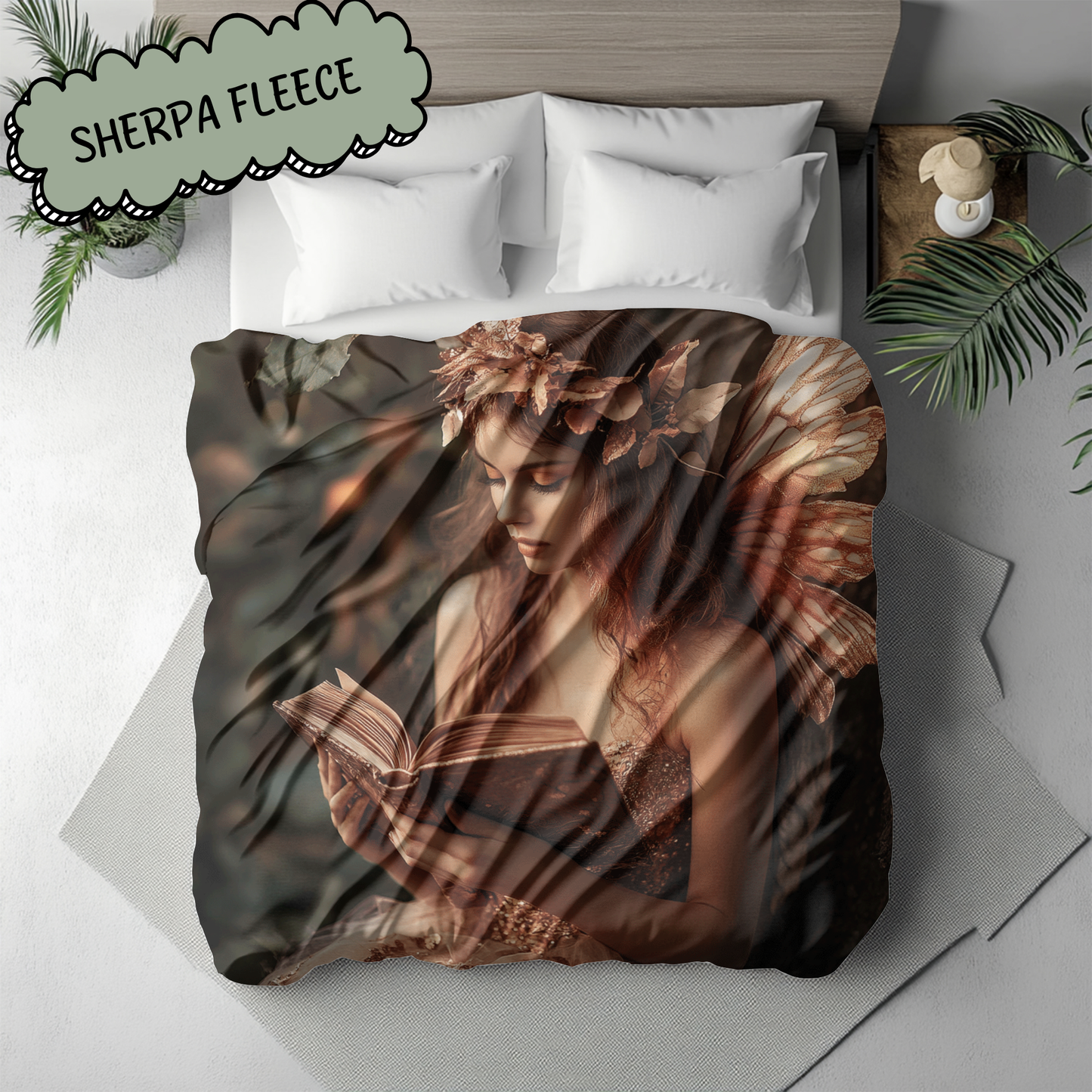 Rose Gold Fantasy Faerie Reading Book Woven & Sherpa Fleece Blankets