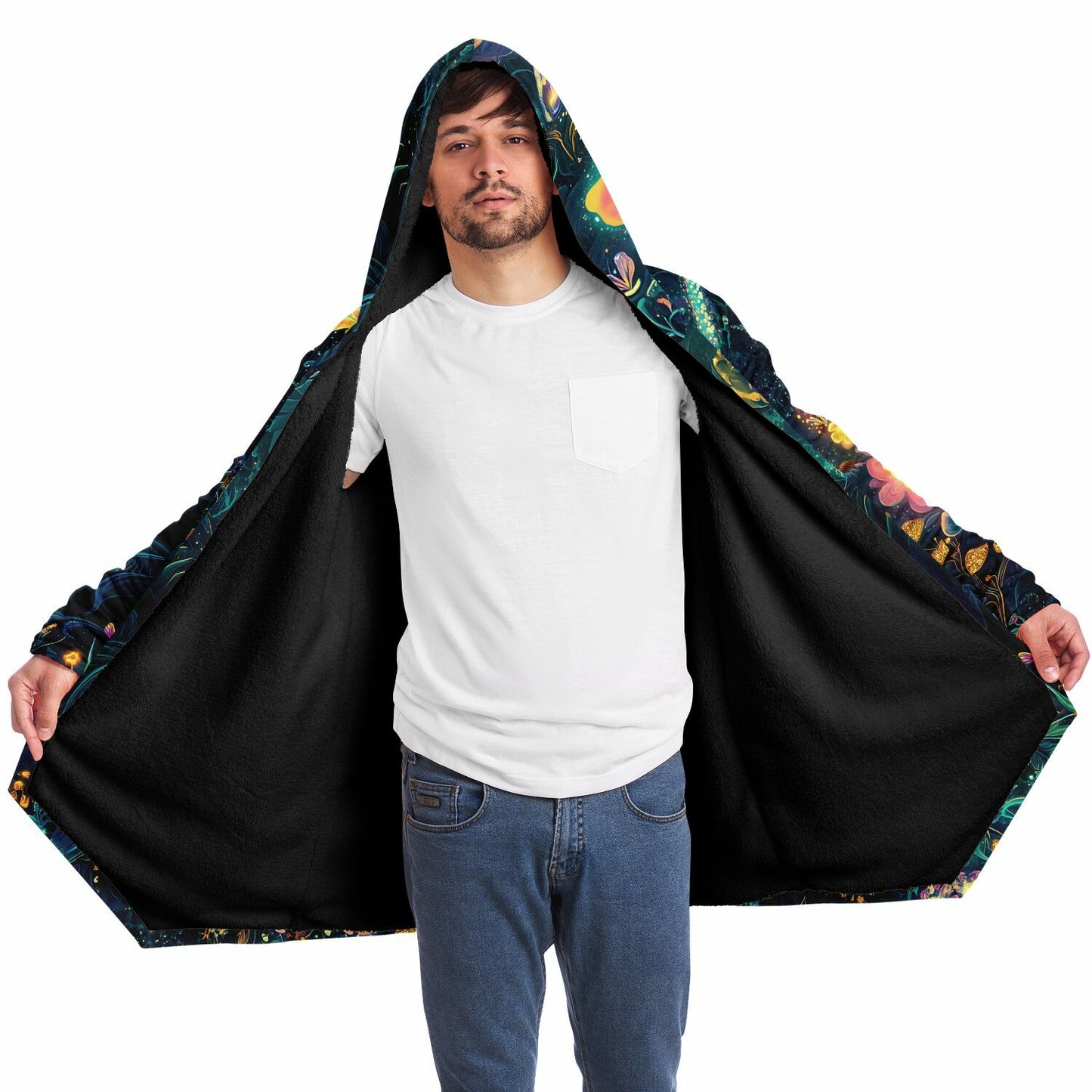 Glowing Floral Rave Festival Cloak | Winter Fleece Festival Coat