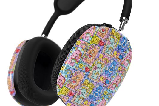 a pair of headphones with a colorful pattern