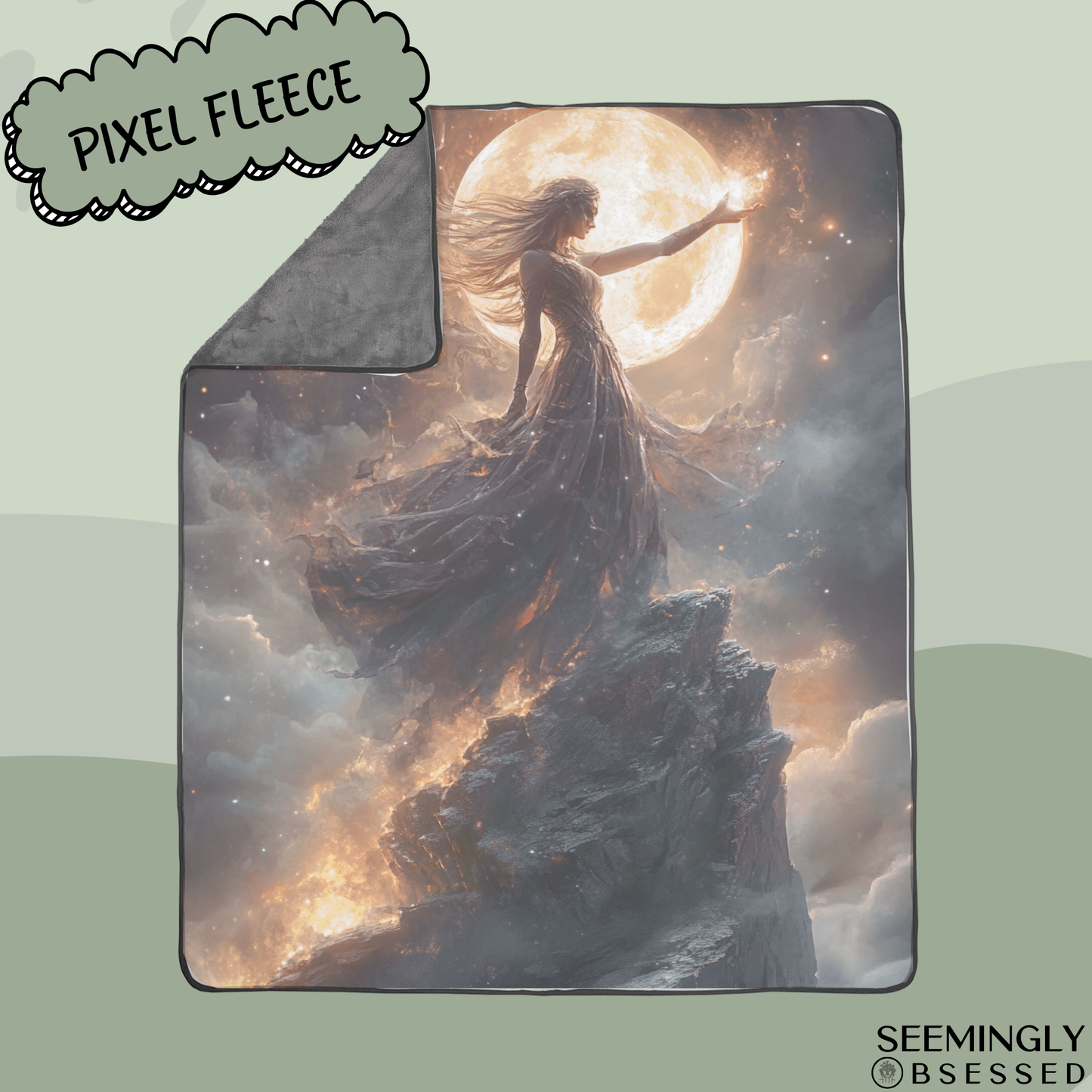 Fantasy Sorceress Worshiping the Moon Woven & Sherpa Fleece Blankets