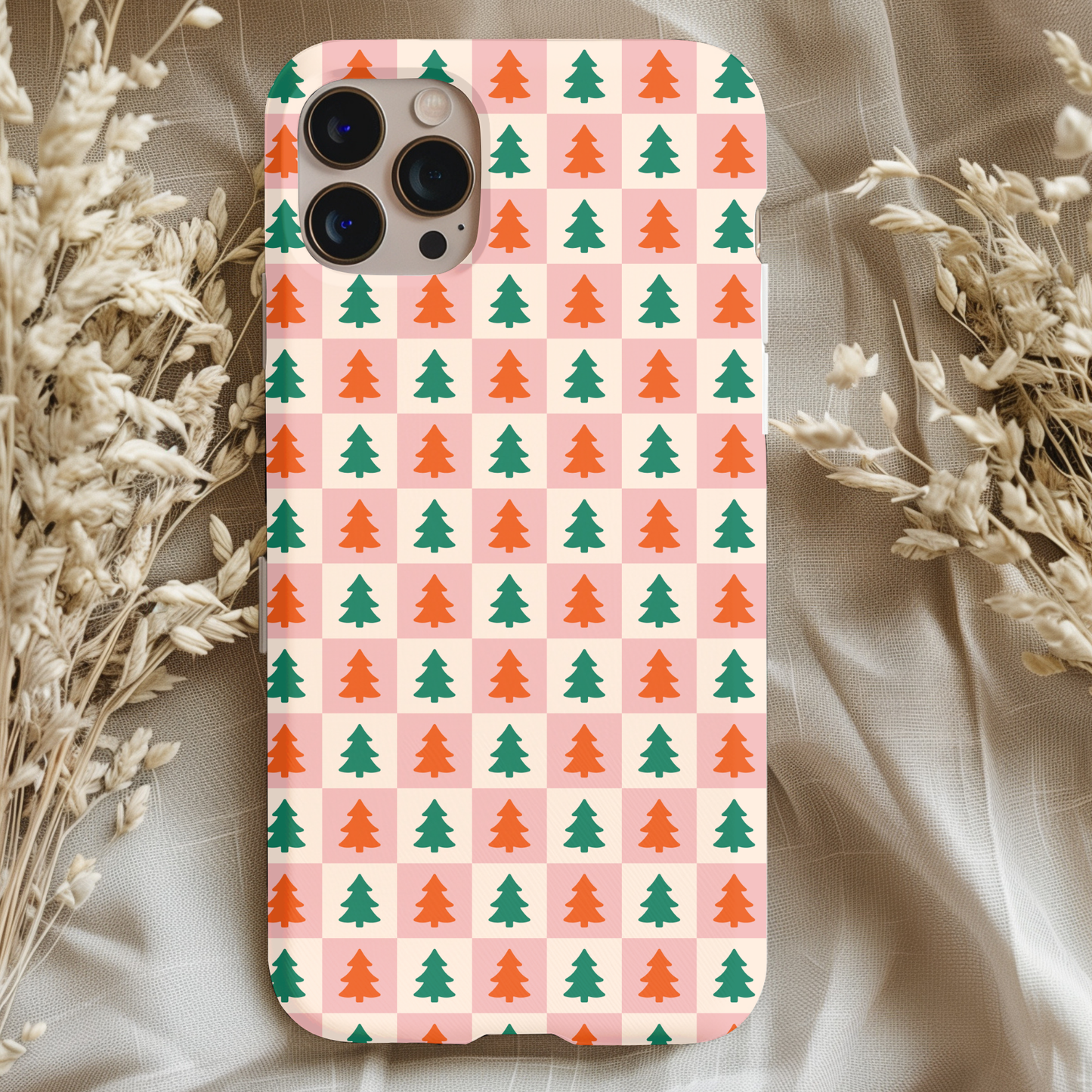 Retro Christmas Tree Checkers Phone Case