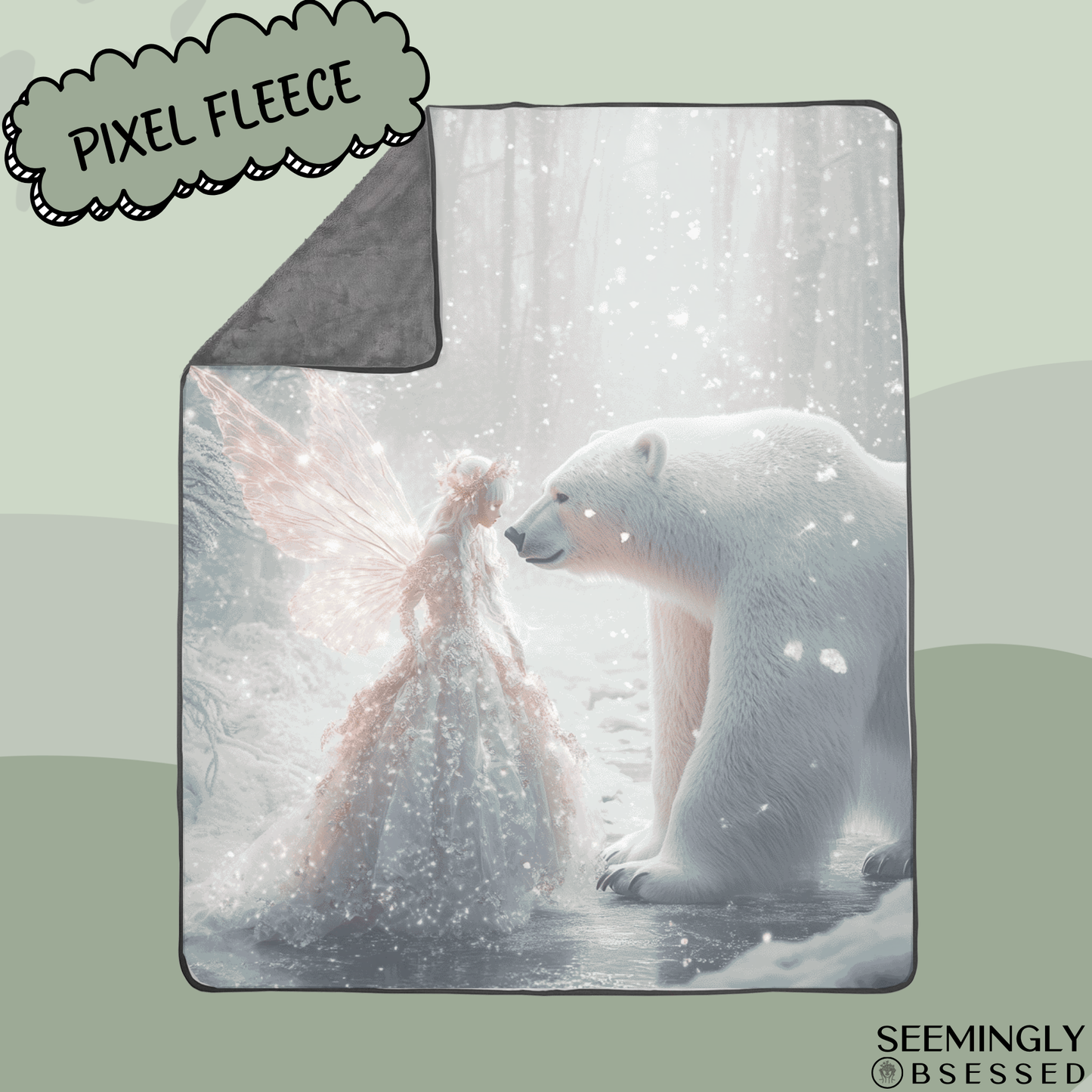 Fantasy Magic Fairy and Polar Bear Woven & Sherpa Fleece Blankets