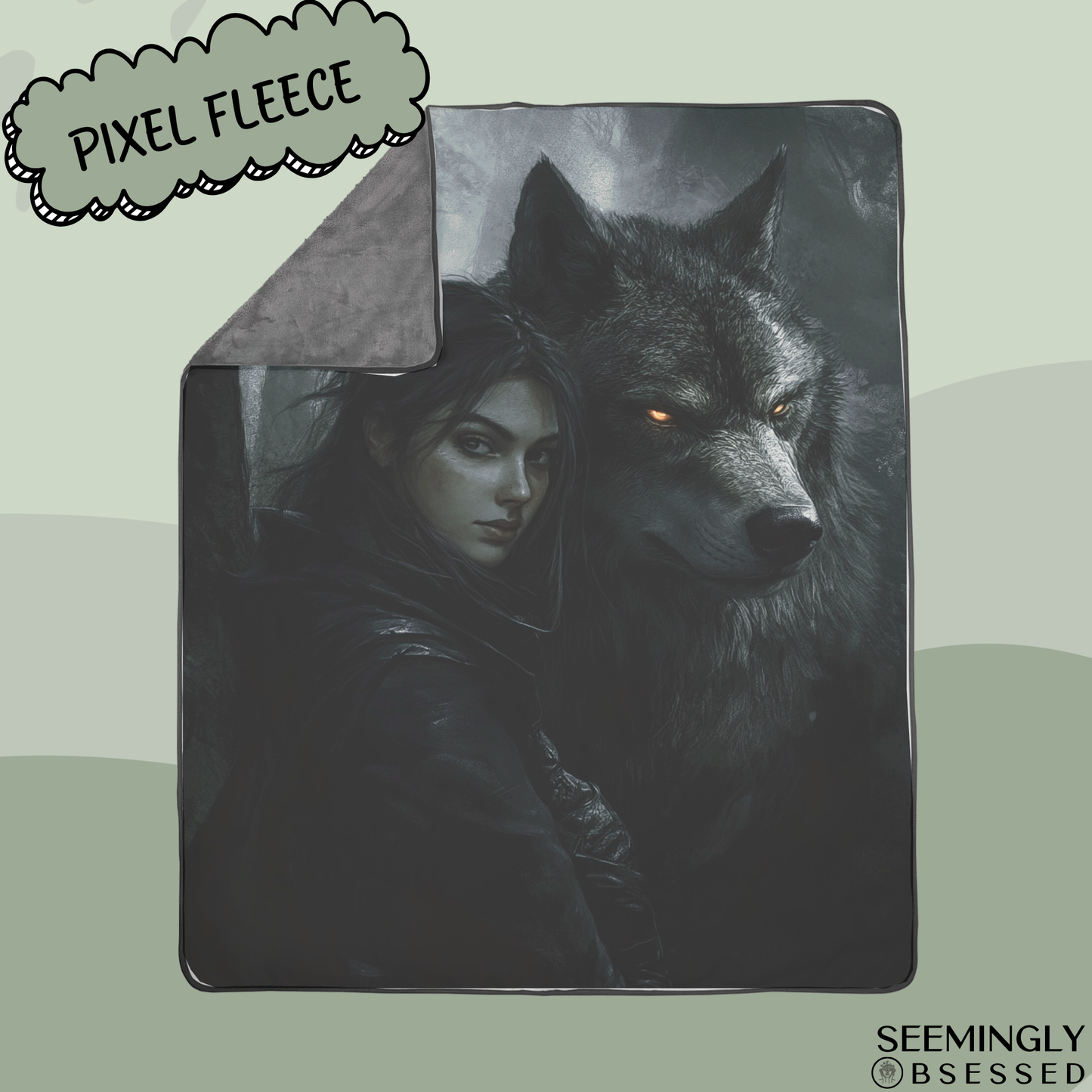 Fantasy Woman and Her Werewolf Woven & Sherpa Fleece Blankets