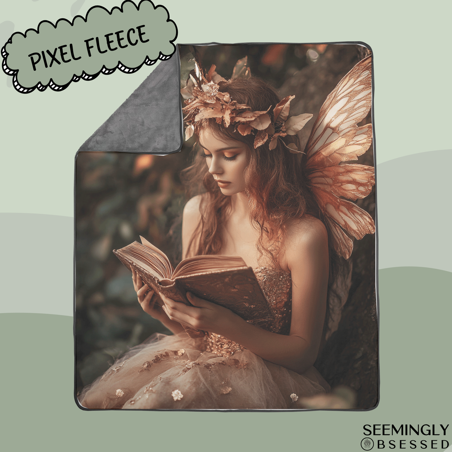 Rose Gold Fantasy Faerie Reading Book Woven & Sherpa Fleece Blankets