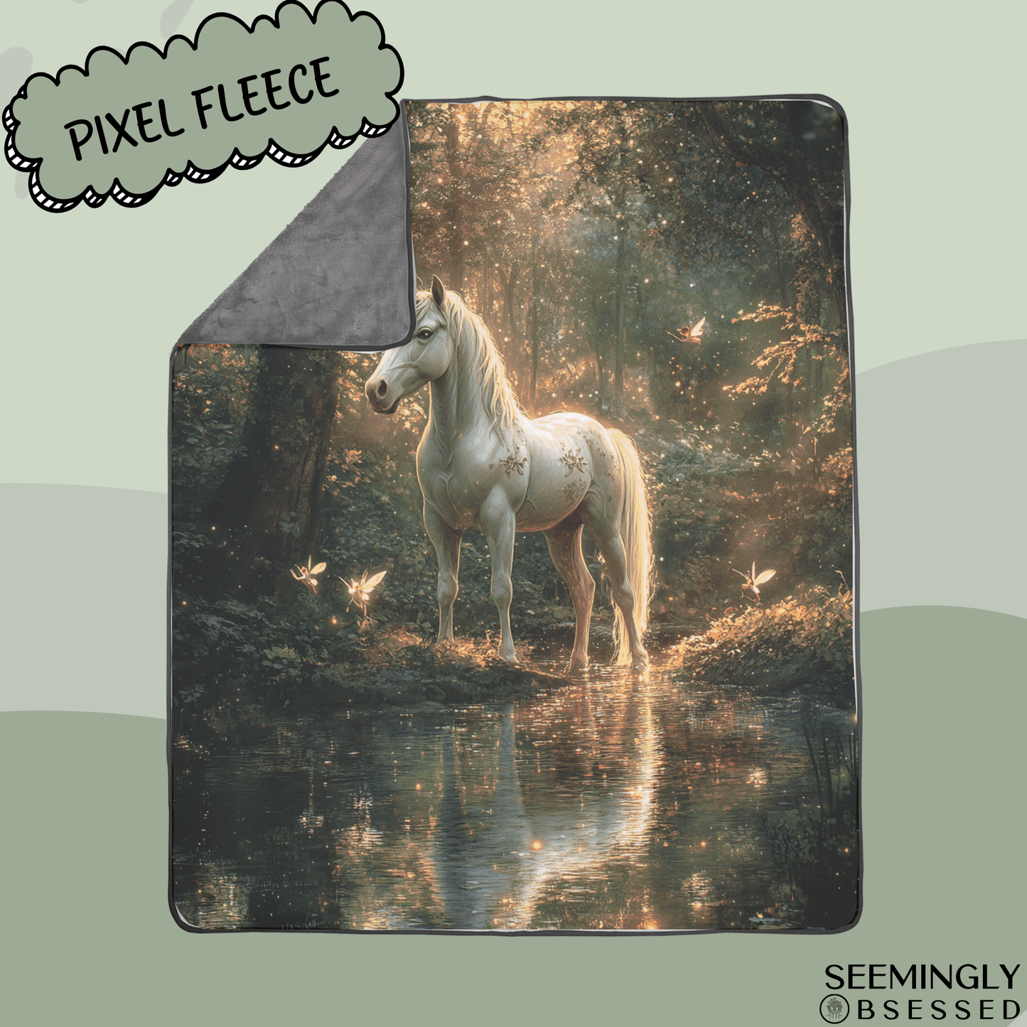 Fantasy Unicorn in Forest and Faeries Woven & Sherpa Fleece Blankets