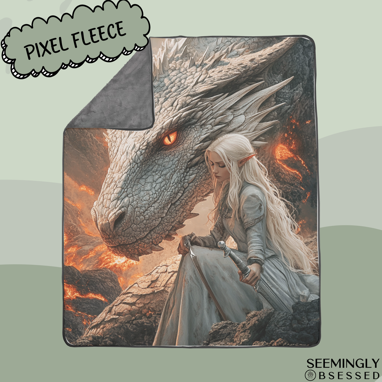 Fantasy Faerie and White Dragon Woven & Sherpa Fleece Blankets