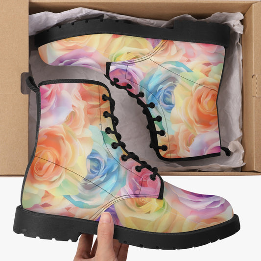 Watercolor Floral Leather Combat Boots