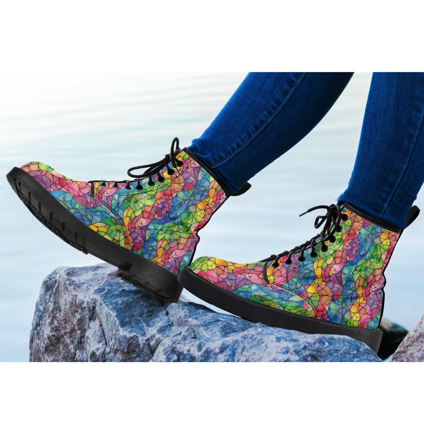 Stained Glass Leather Combat Boots