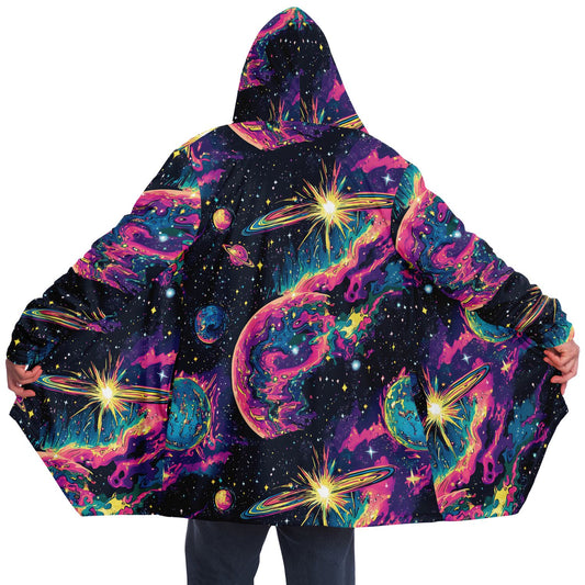 Trippy Otherworldly Planets Rave Festival Cloak | Winter Fleece Festival Coat