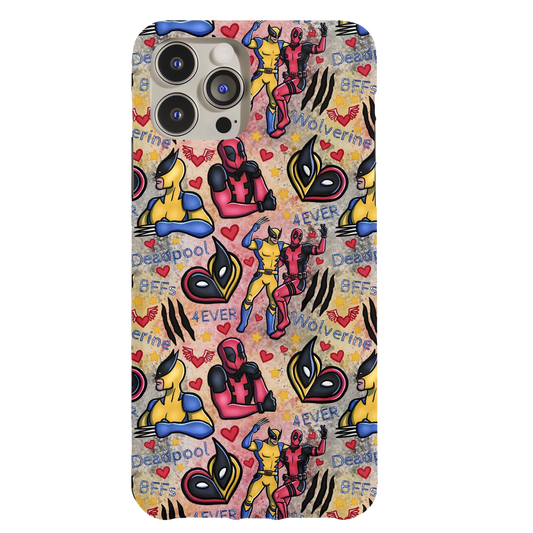 a phone case with a pattern of cartoon characters on it