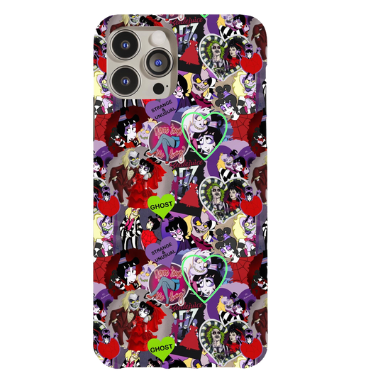 a phone case with a bunch of cartoon characters on it