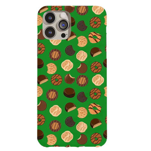 a green phone case with nuts on it