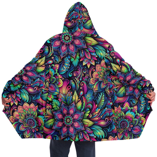 Psychedelic Etched Floral Rave Festival Cloak | Winter Fleece Festival Coat