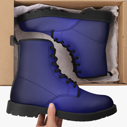 Black Blue Gradient Leather Combat Boots