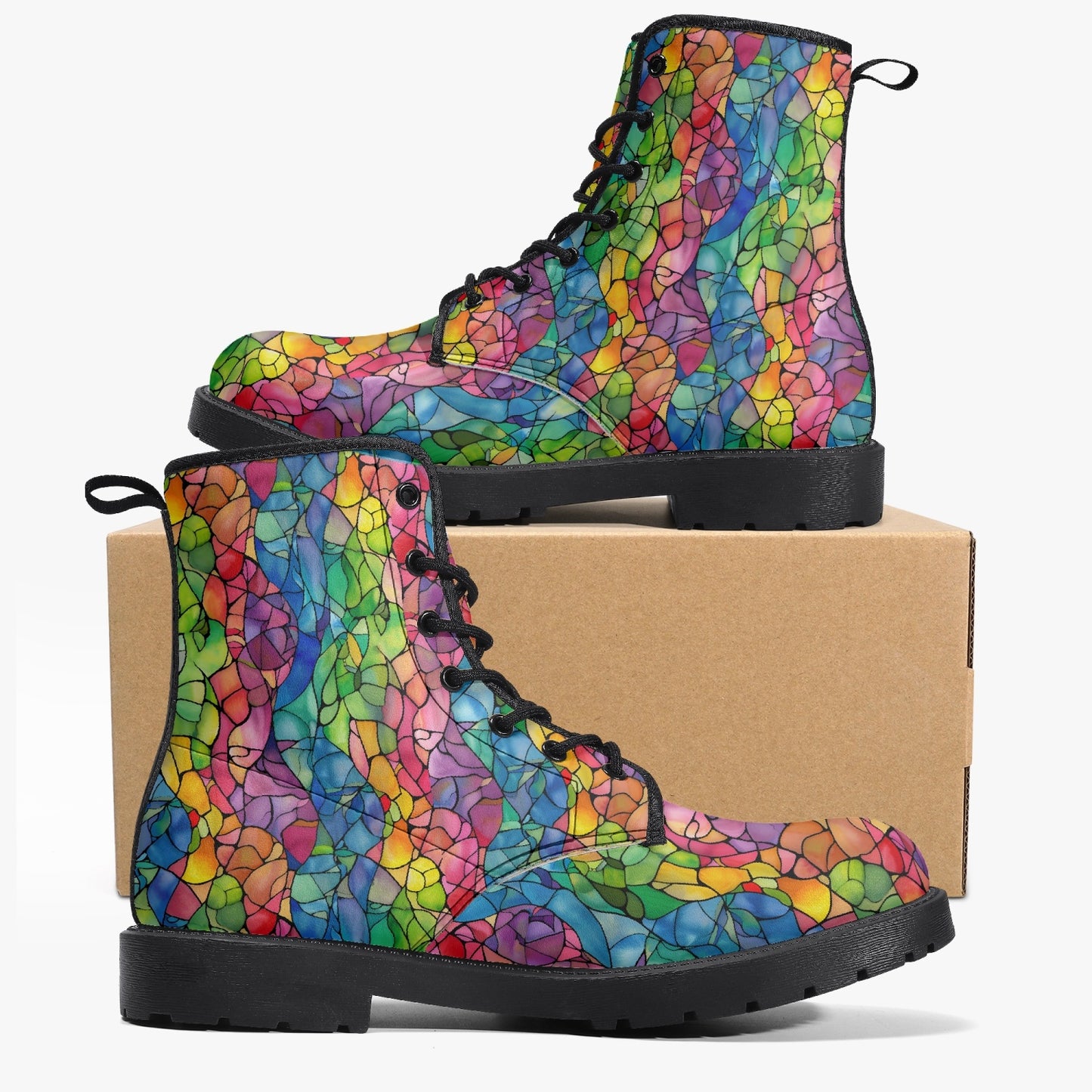 Stained Glass Leather Combat Boots