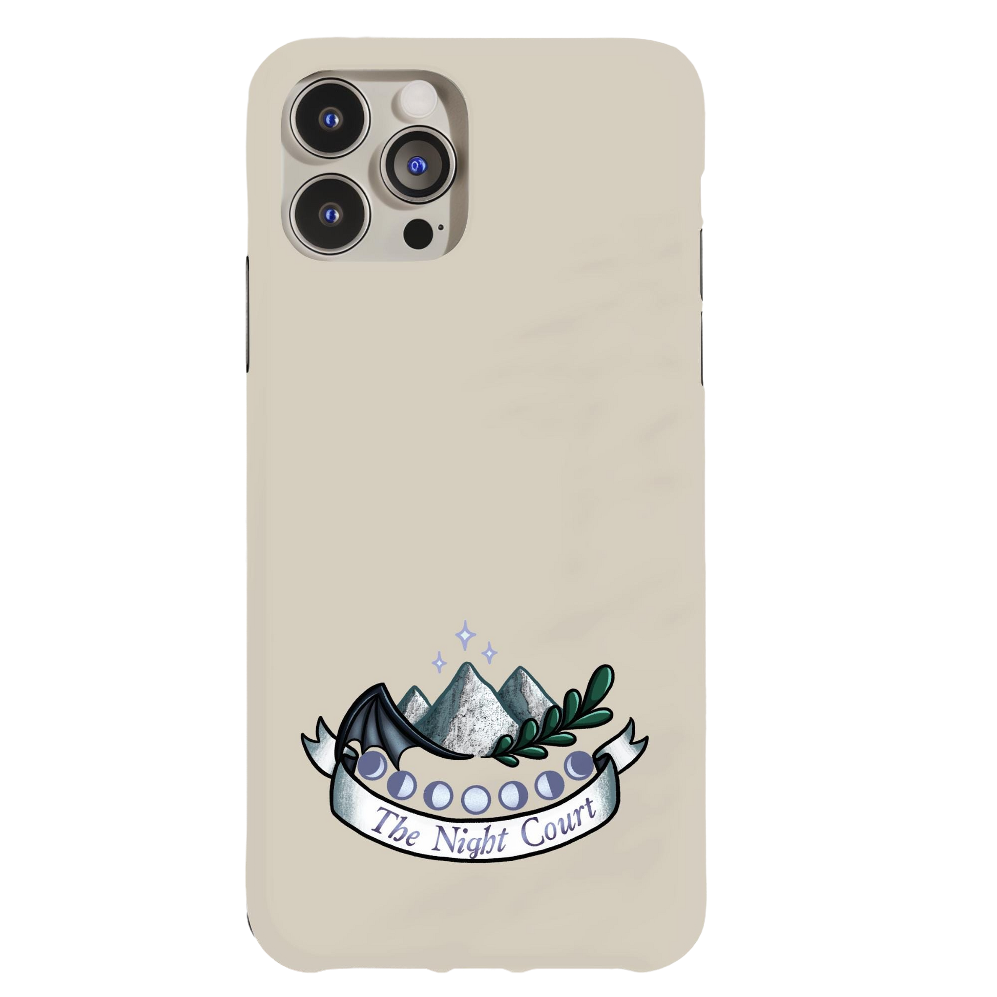 a white phone case with a mountain scene on it