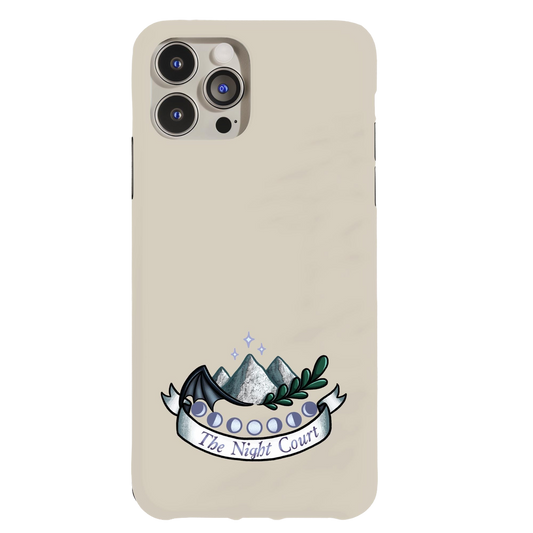 a white phone case with a mountain scene on it