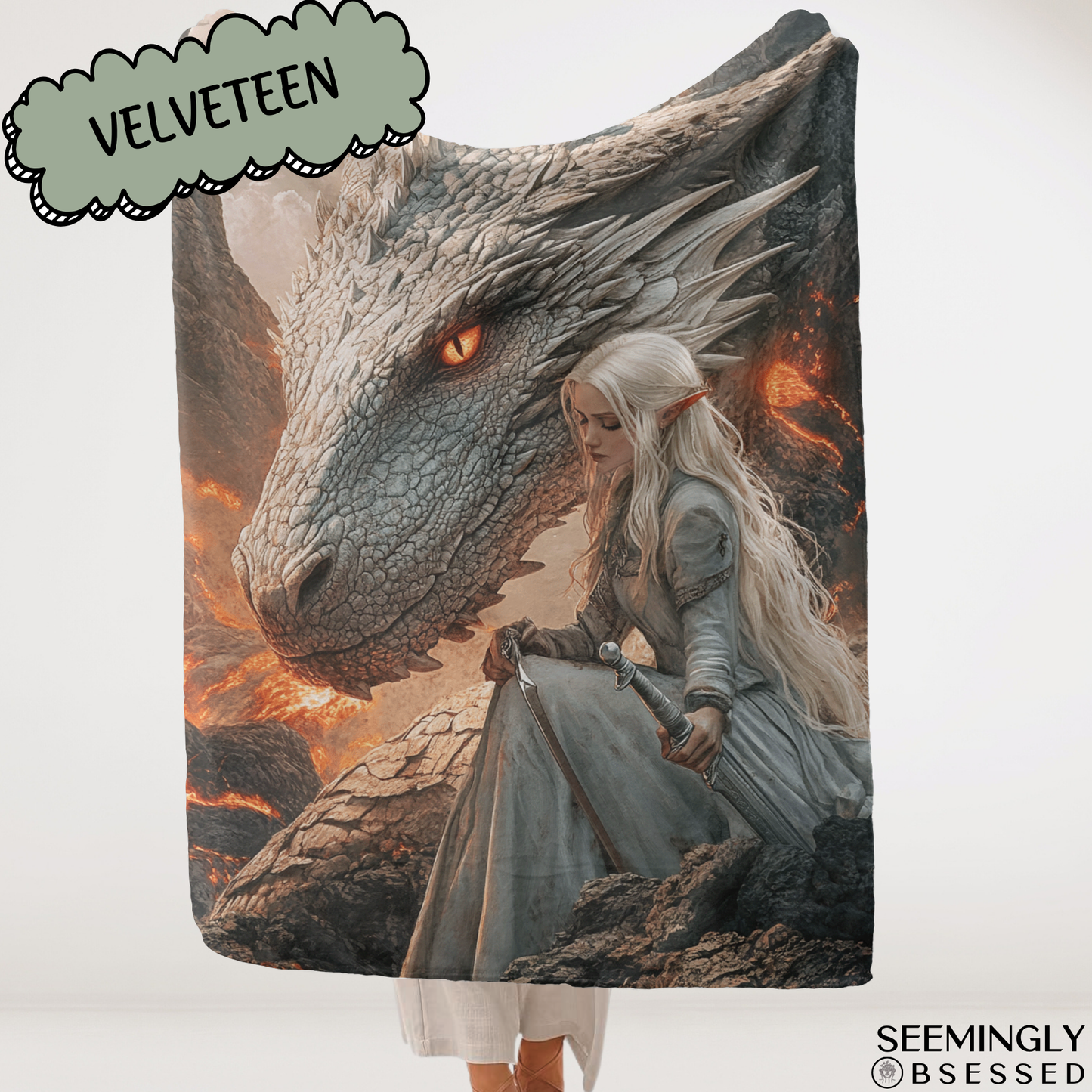 Fantasy Faerie and White Dragon Woven & Sherpa Fleece Blankets