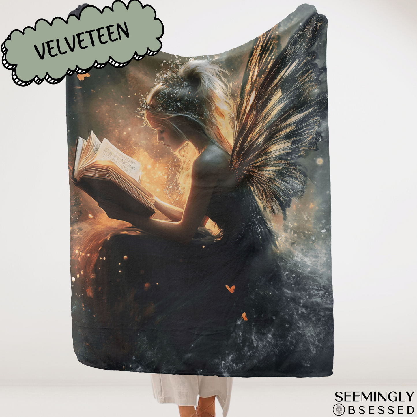 Bright Fantasy Faerie Reading Book Woven & Sherpa Fleece Blankets