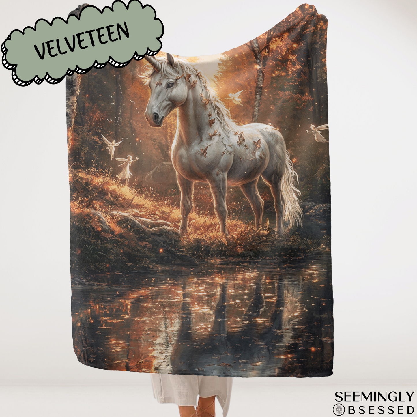 Fantasy Unicorn and Faeries Woven & Sherpa Fleece Blankets