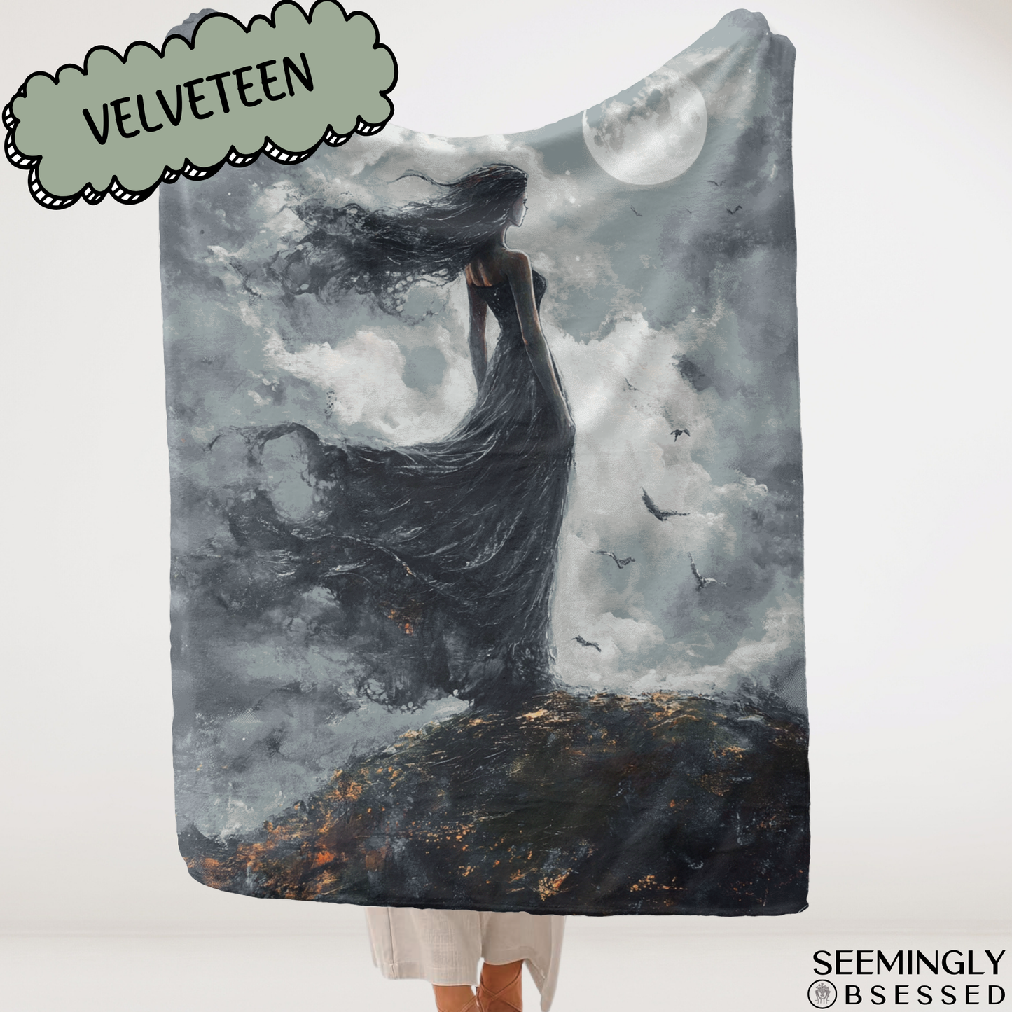 Magical Moonlit Woman Woven & Sherpa Fleece Blankets