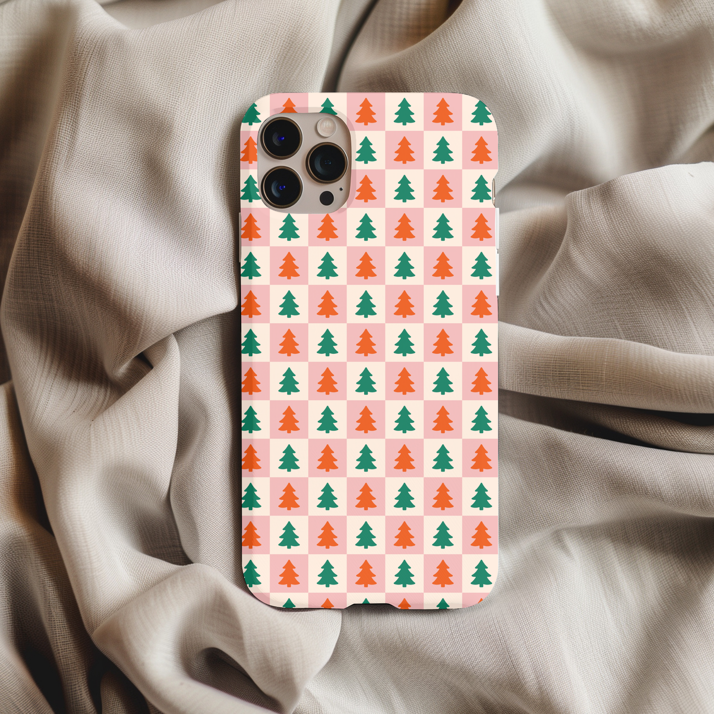 Retro Christmas Tree Checkers Phone Case