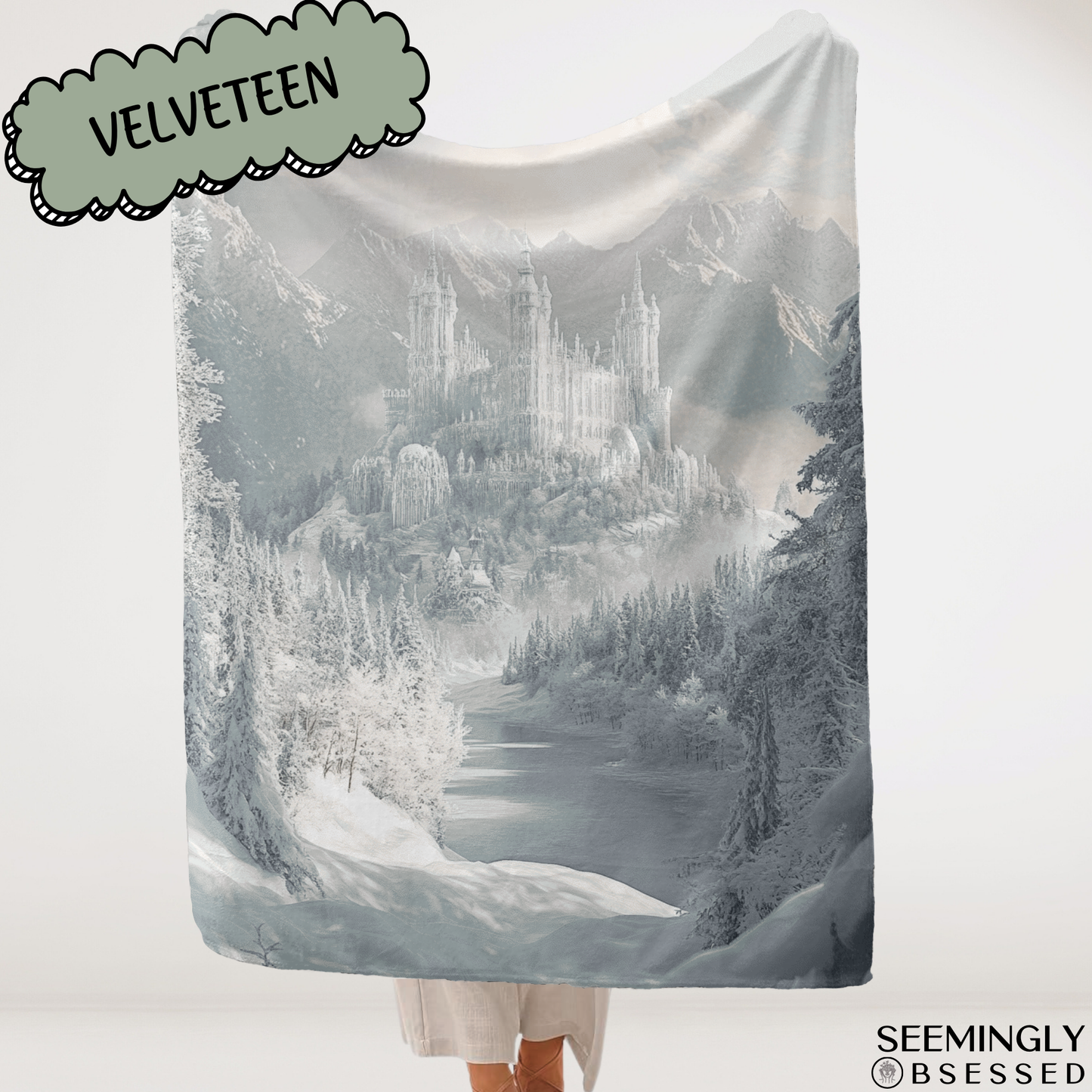 Fantasy Winter Snowy Fae Court Woven & Sherpa Fleece Blankets