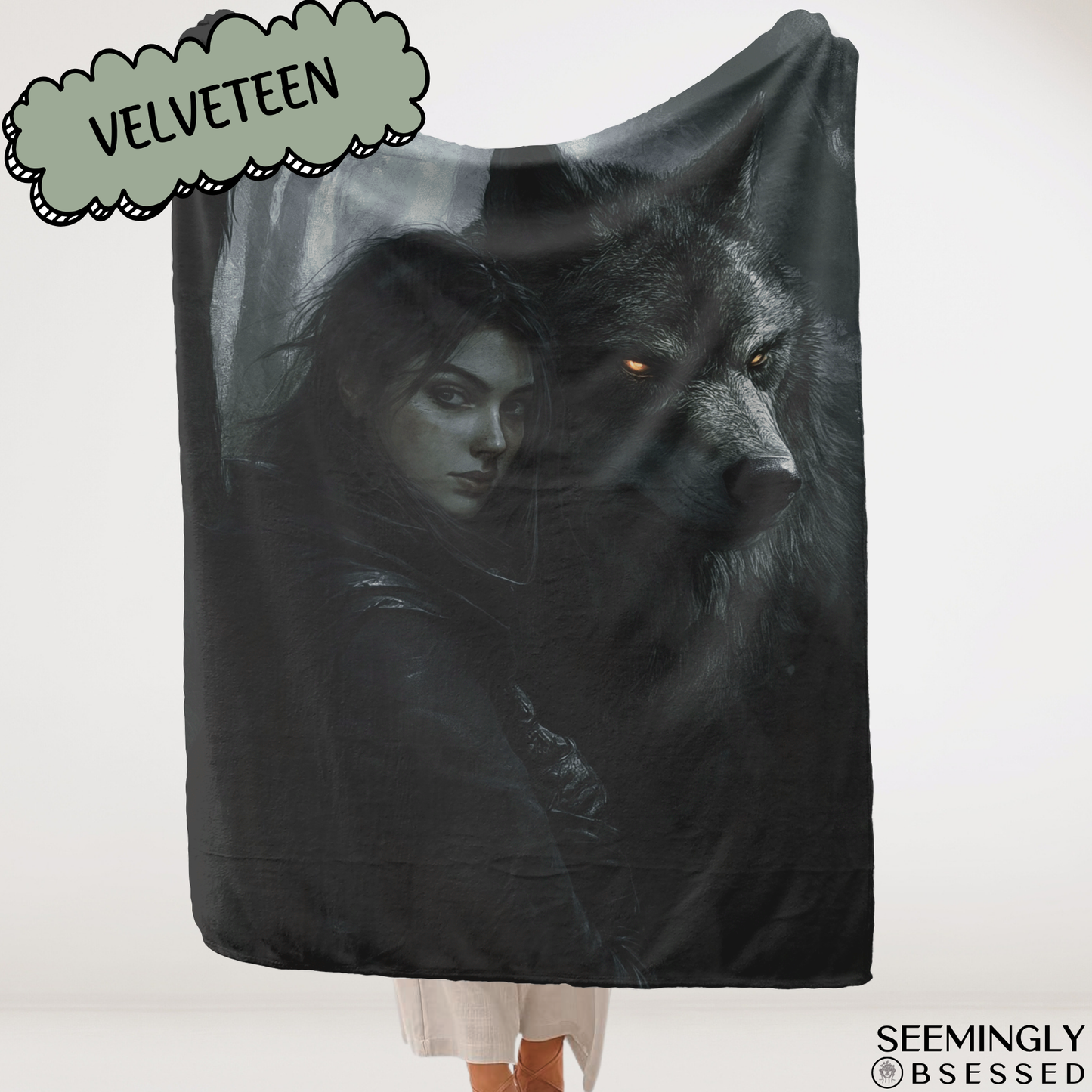 Fantasy Woman and Her Werewolf Woven & Sherpa Fleece Blankets