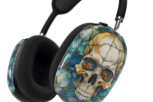 a pair of headphones with a skull on it