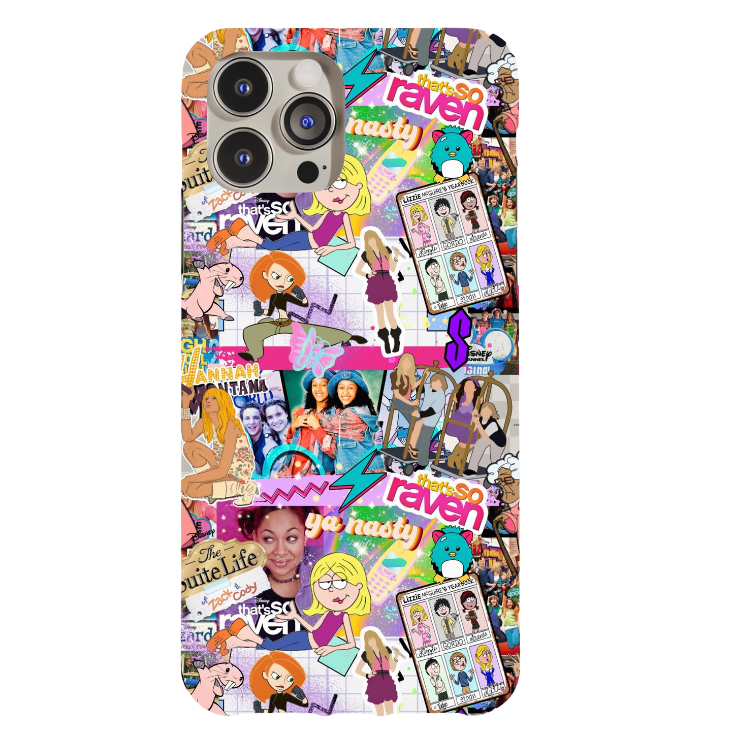 a phone case with a bunch of cartoon characters on it