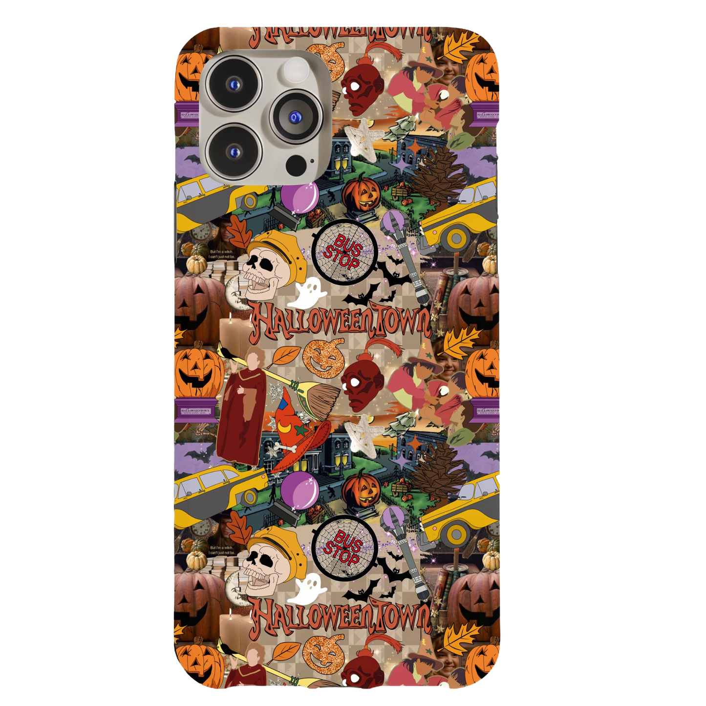 a phone case with a pattern of halloween items