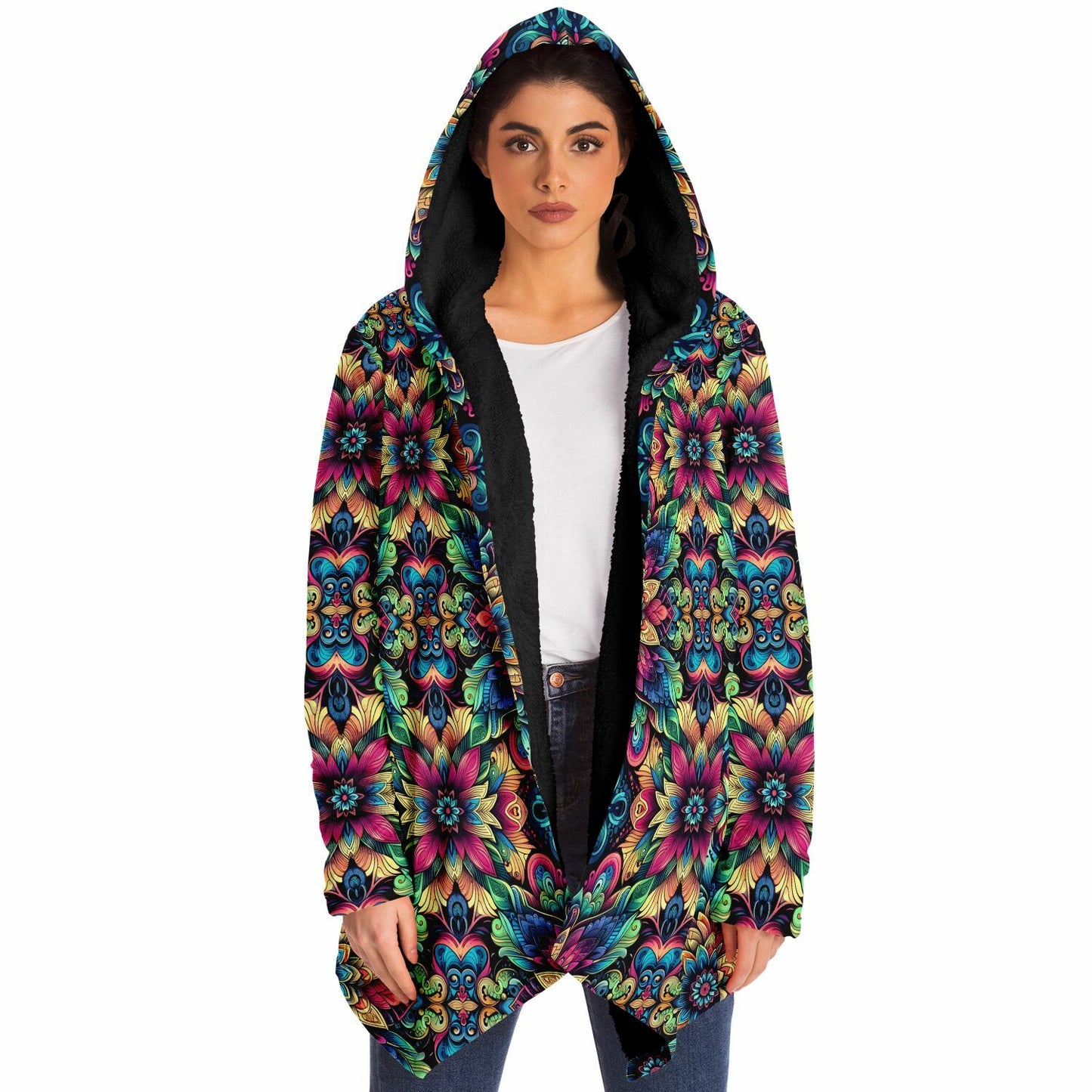 Psychedelic Steampunk Floral Mandala Rave Festival Cloak | Winter Fleece Festival Coat