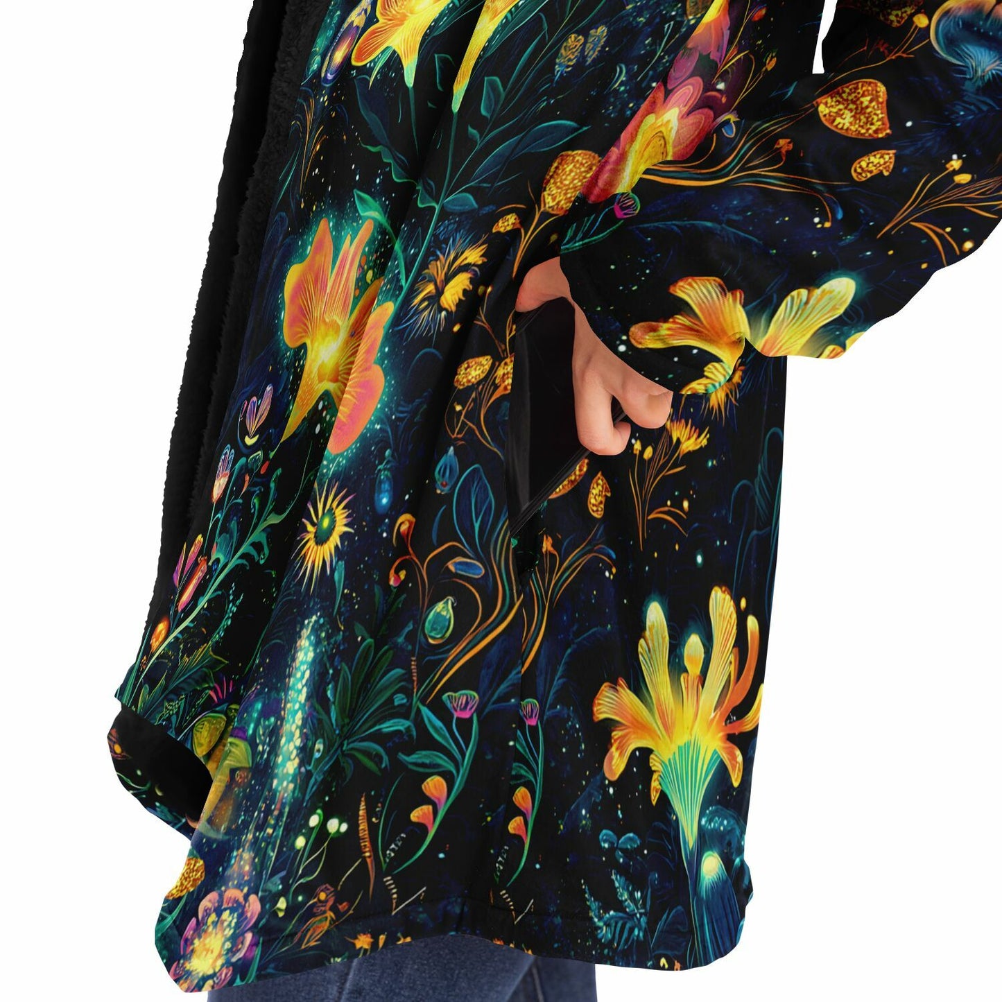 Glowing Floral Rave Festival Cloak | Winter Fleece Festival Coat