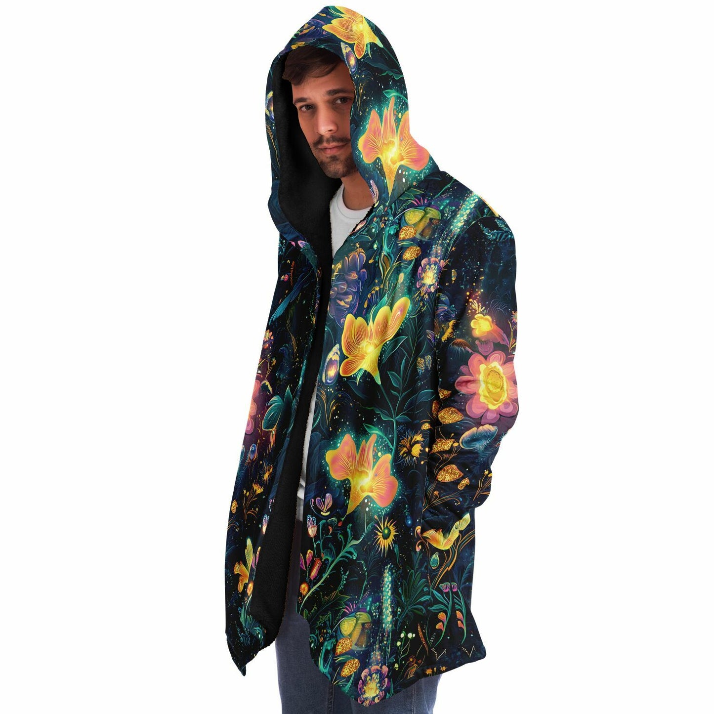 Glowing Floral Rave Festival Cloak | Winter Fleece Festival Coat