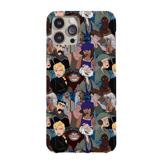 a phone case with a bunch of cartoon characters on it