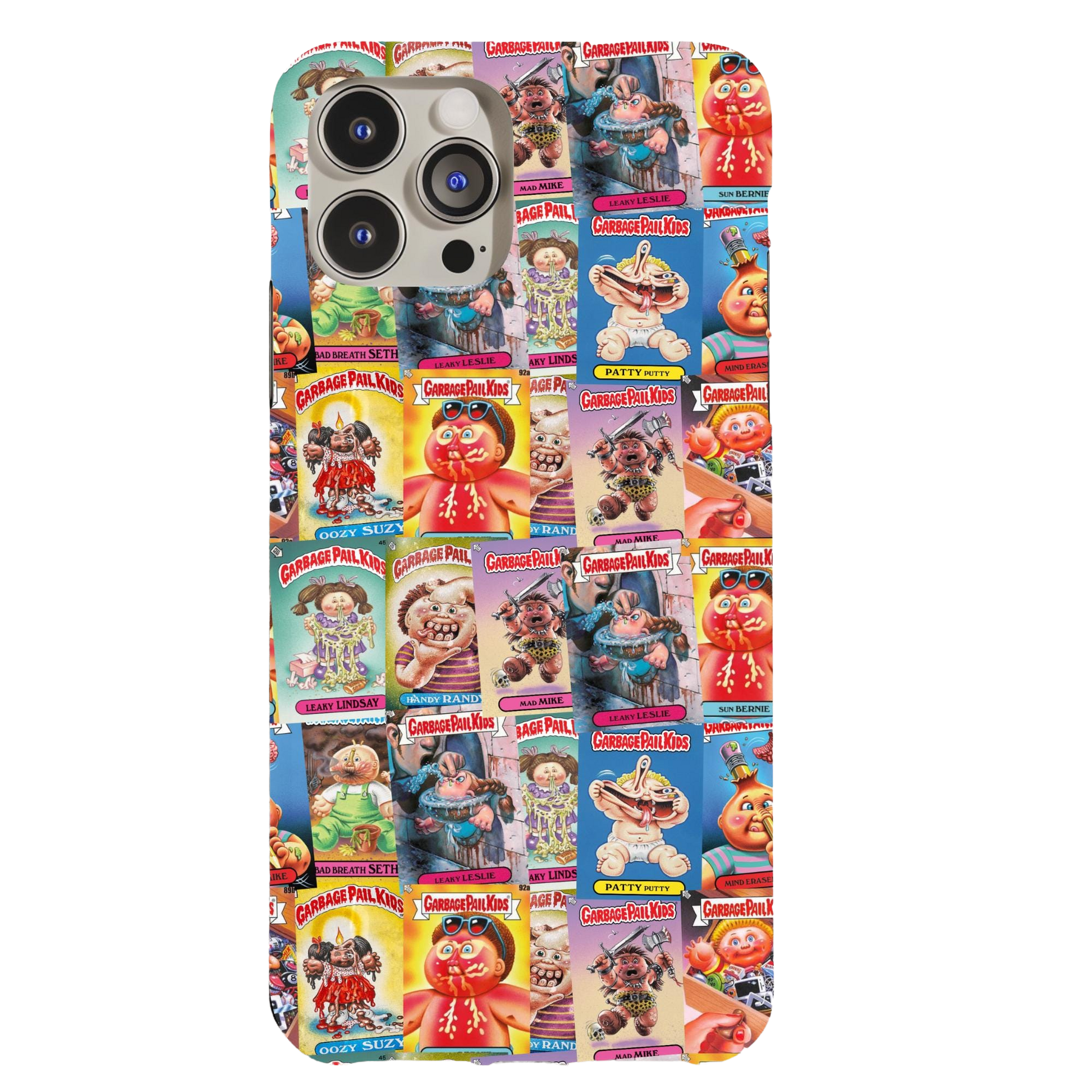 a phone case with a bunch of cartoon characters on it