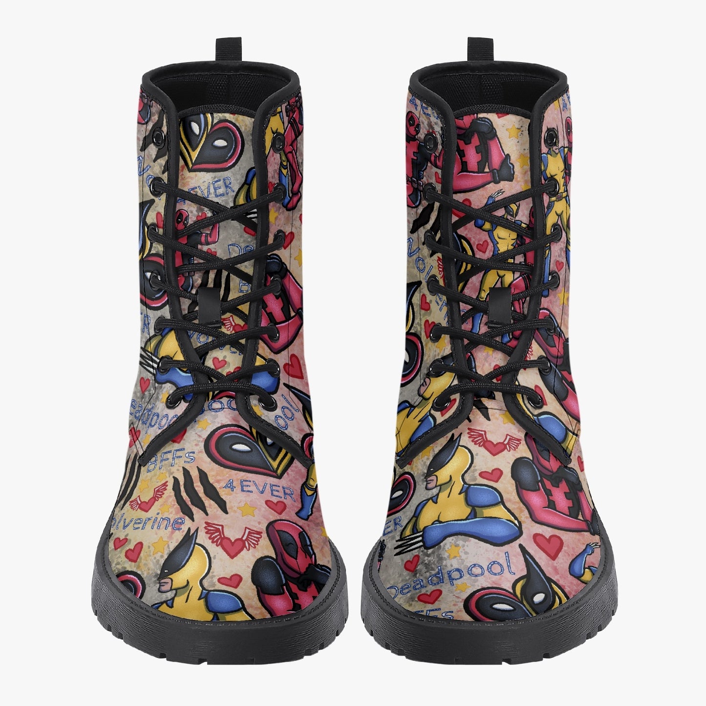 Deadpool x Wolverine Best Friends Leather Combat Boots