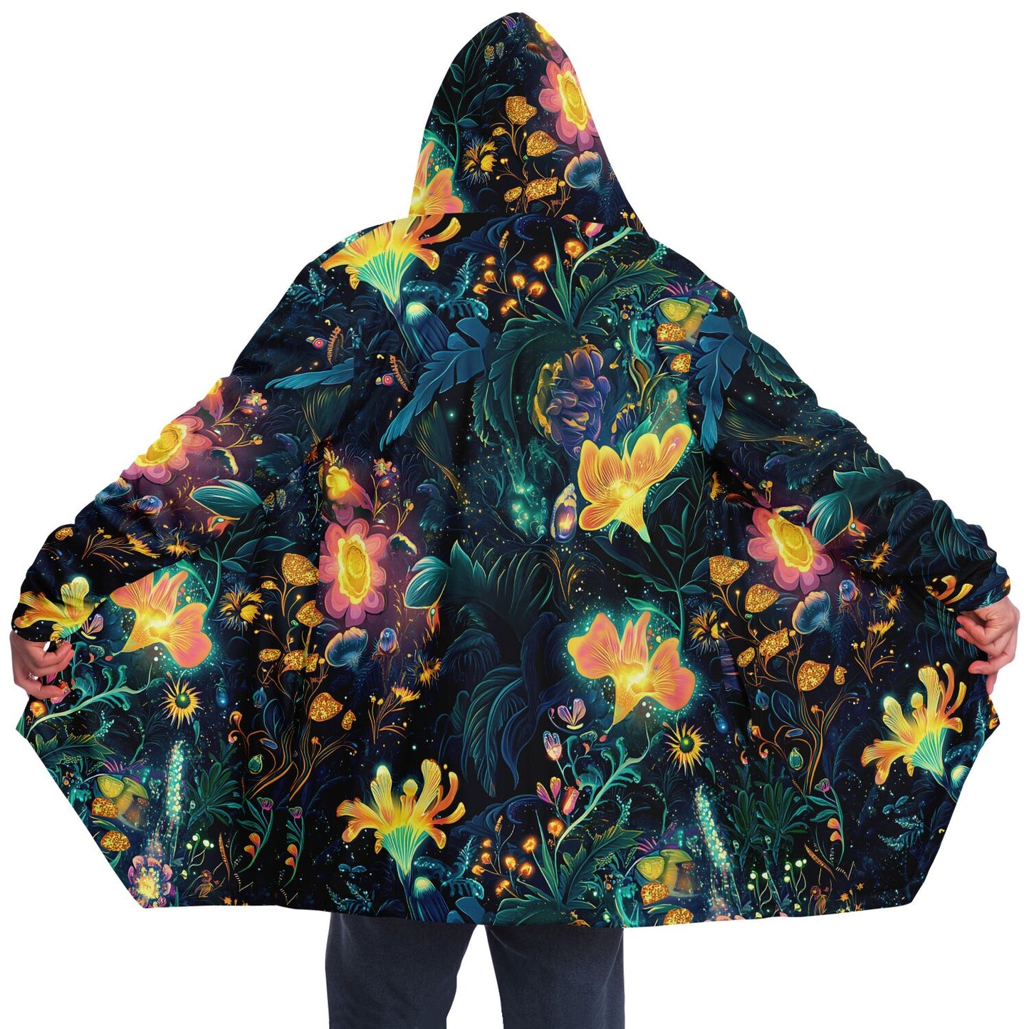 Glowing Floral Rave Festival Cloak | Winter Fleece Festival Coat