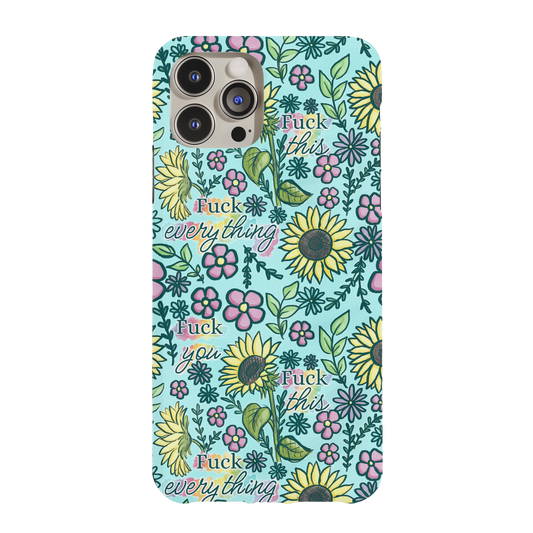 a phone case with sunflowers and words on it