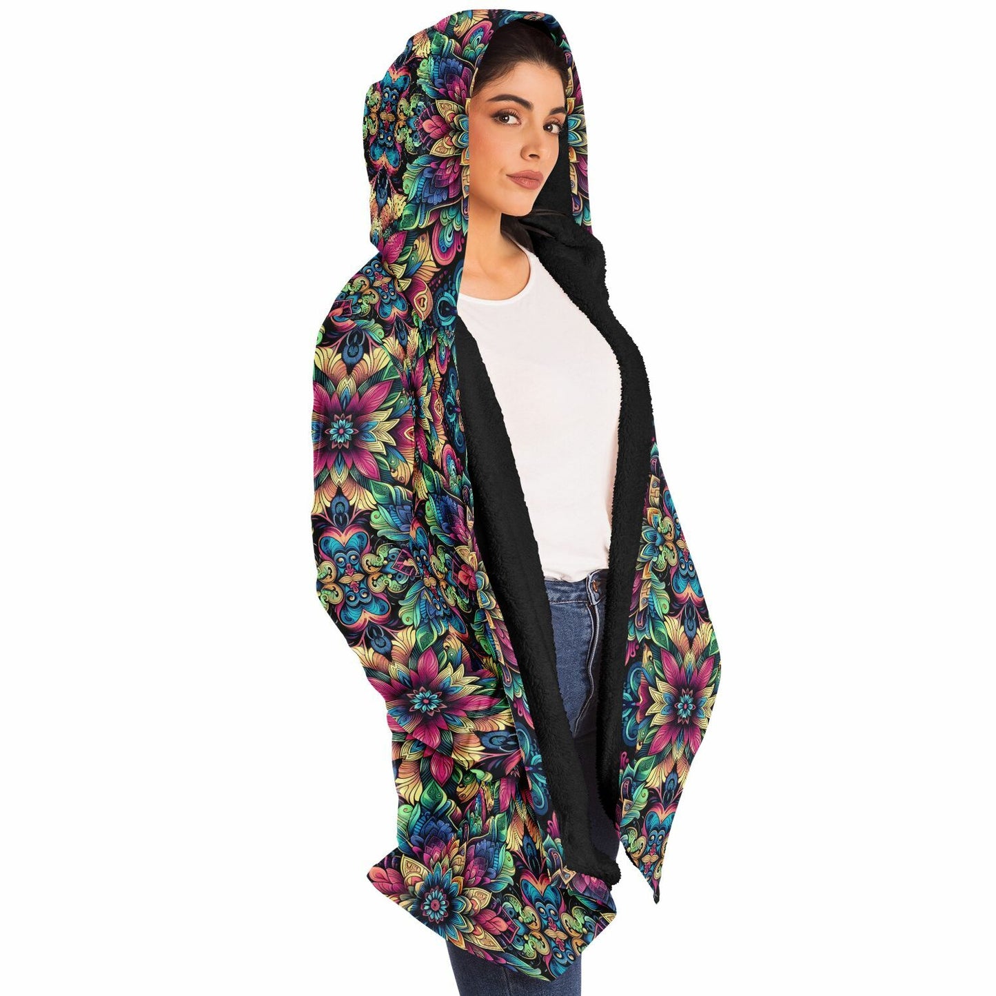 Psychedelic Steampunk Floral Mandala Rave Festival Cloak | Winter Fleece Festival Coat