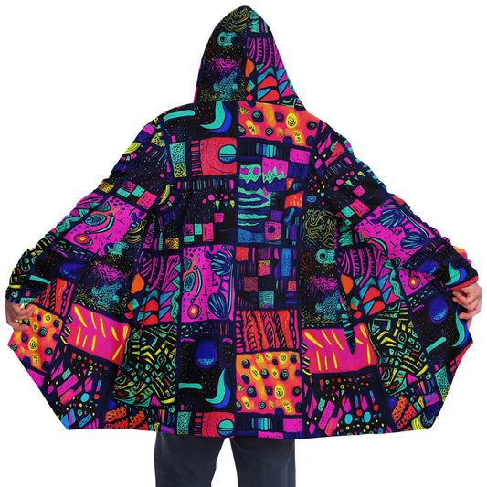 Psychedelic Trippy Patchwork Rave Festival Cloak | Winter Fleece Festival Coat