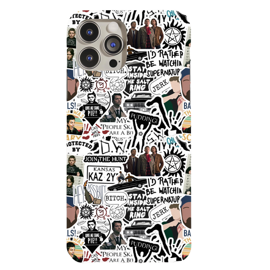 a phone case with a bunch of stickers on it